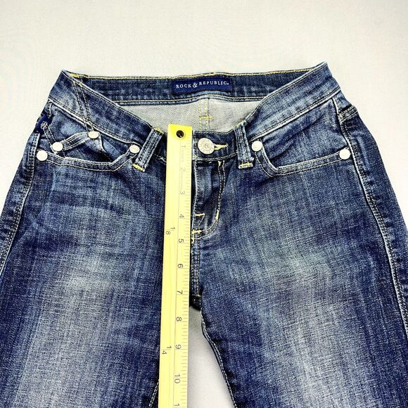 Rock & Republic Jeans Berlin Womens Sz 2 Skinny Denim Logo Pocket Blue Dark Wash - Picture 4 of 13